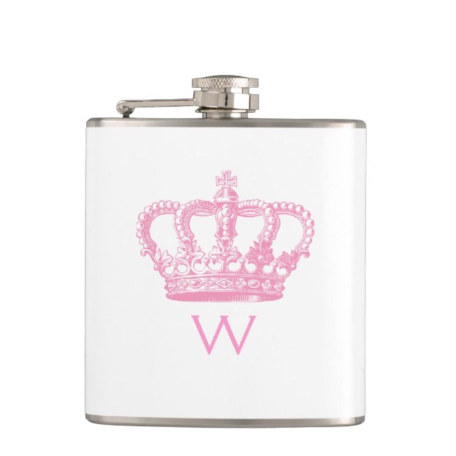 Classic Pink Princess Crown Hip Flask (Front)