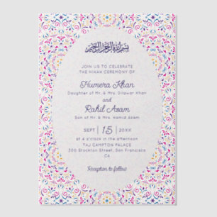 Classic Pink Purple Blue Jewel Gold Muslim Wedding Vellum Invitations