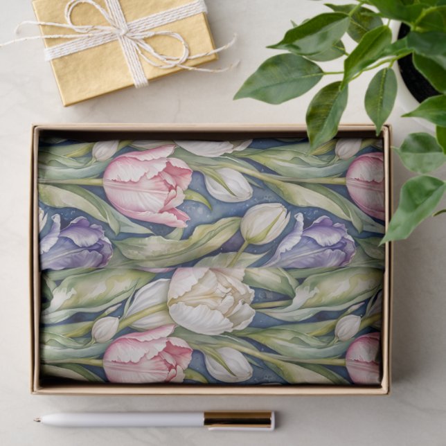 Classic Pink, Purple, Whute Tulips Tissue Paper (Gift)