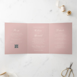Classic Pink QR Code Elegant Wedding Tri-Fold Invitation