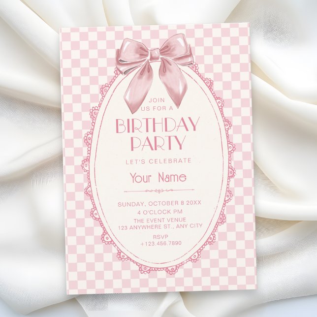 Classic pink ribbon birthday invitation (Creator Uploaded)