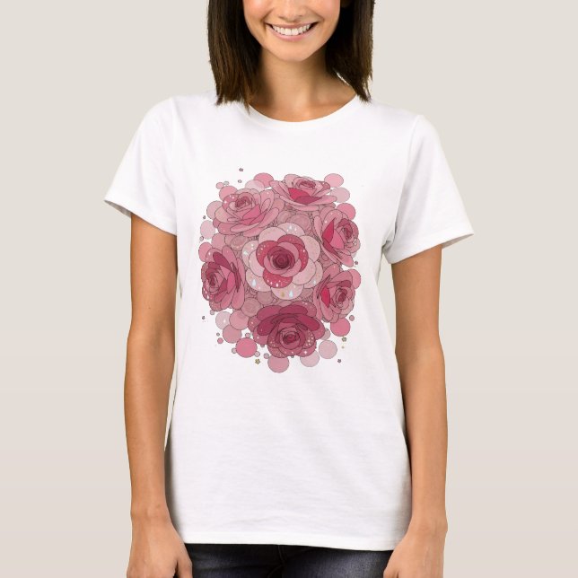 Classic Pink ROSE BUBBLES Graphic Design T-Shirt (Front)