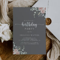 Classic Pink Rose Floral Grey Birthday Party