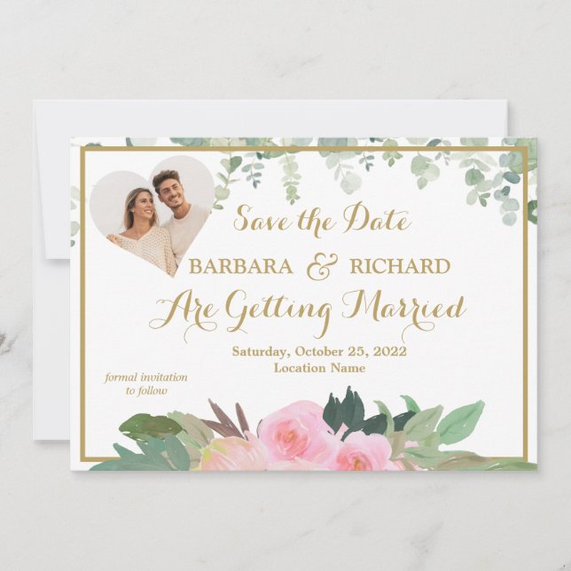 CLASSIC Pink Rose Floral Photo Wedding Save Date   Invitation (Front)