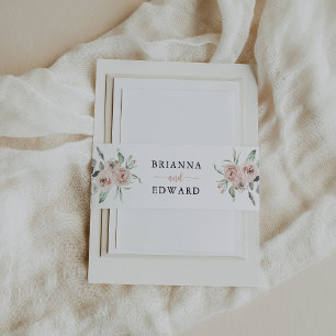 Classic Pink Rose Floral Wedding Invitation Belly Band