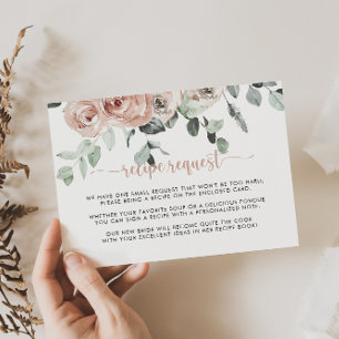Classic Pink Rose Floral Wedding Recipe Request   Enclosure Card