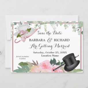 CLASSIC Pink Rose Floral Wedding Save Date Invitation