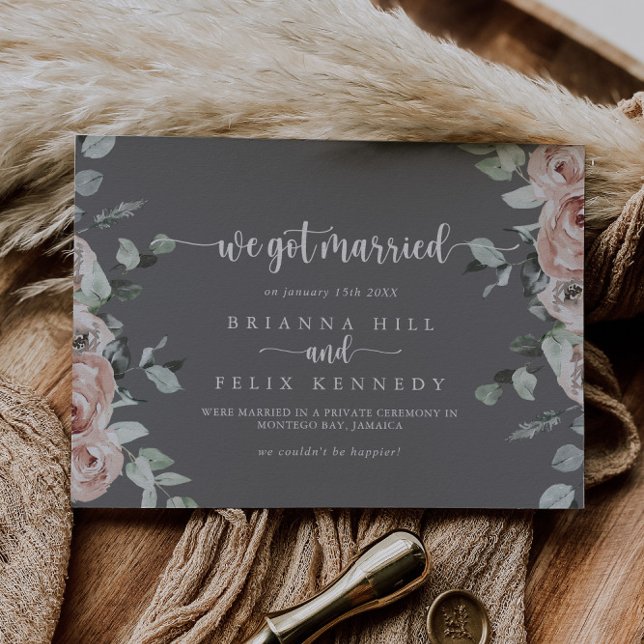 Classic Pink Rose Grey Elopement Announcement (Creator Uploaded)