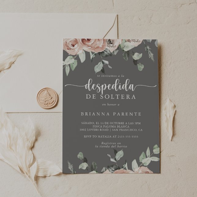 Classic Pink Rose Spanish Grey Bridal Shower  Invitation (Creator Uploaded)