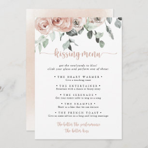 Classic Pink Rose Wedding Kissing Menu Game Card