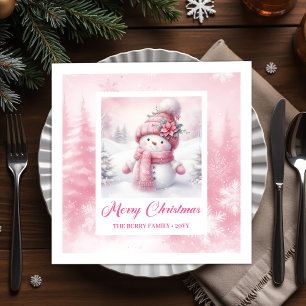 Classic Pink Snowman Christmas Scene Napkins Kids