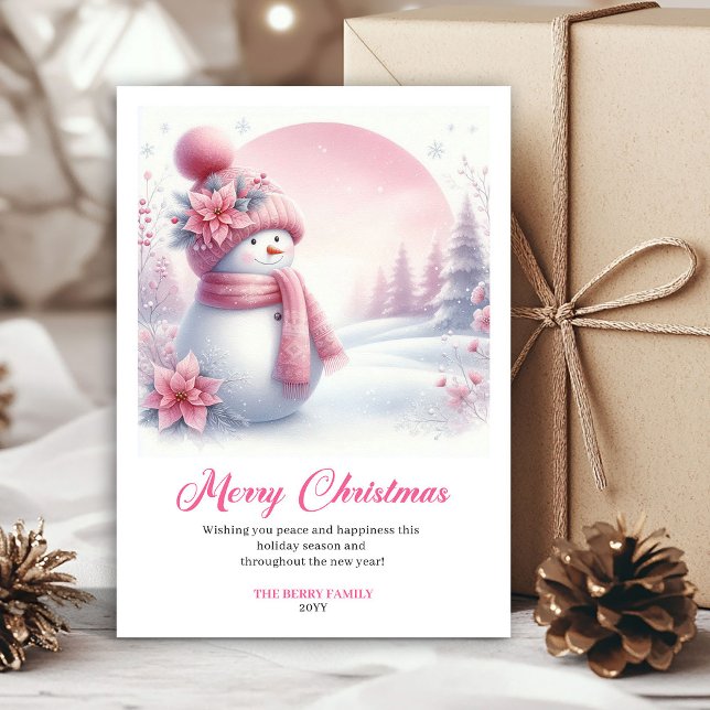 Classic pink snowman kids printable card editable (Classic pink snowman kids printable card editable)