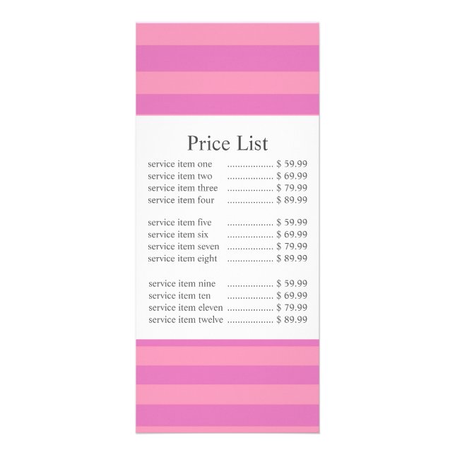 Classic Pink Stripe Business Price Rack Card (Front)