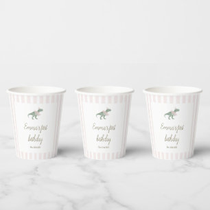 Classic Pink T Rex Tutu Girl Birthday Paper Cups