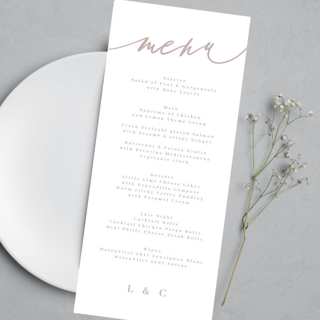 Classic Pink Taupe Calligraphy Wedding Menu (Creator Uploaded)