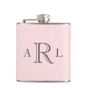 Classic Pink Three Letter Monogram Hip Flask