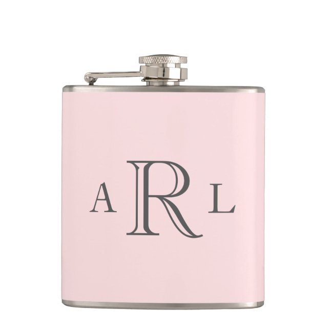 Classic Pink Three Letter Monogram Hip Flask (Front)
