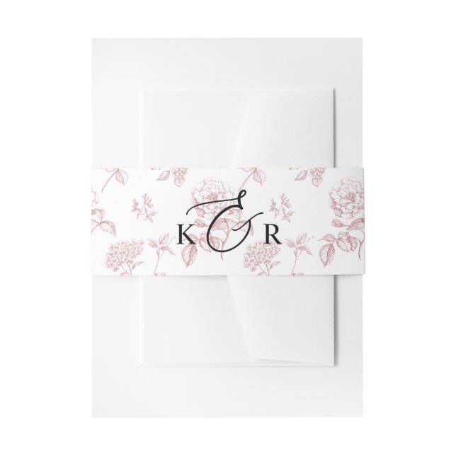Classic Pink Victorian Floral Monogram Wedding  Invitation Belly Band (Front Example)