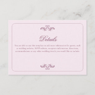 Classic Pink Wedding Details Enclosure Card