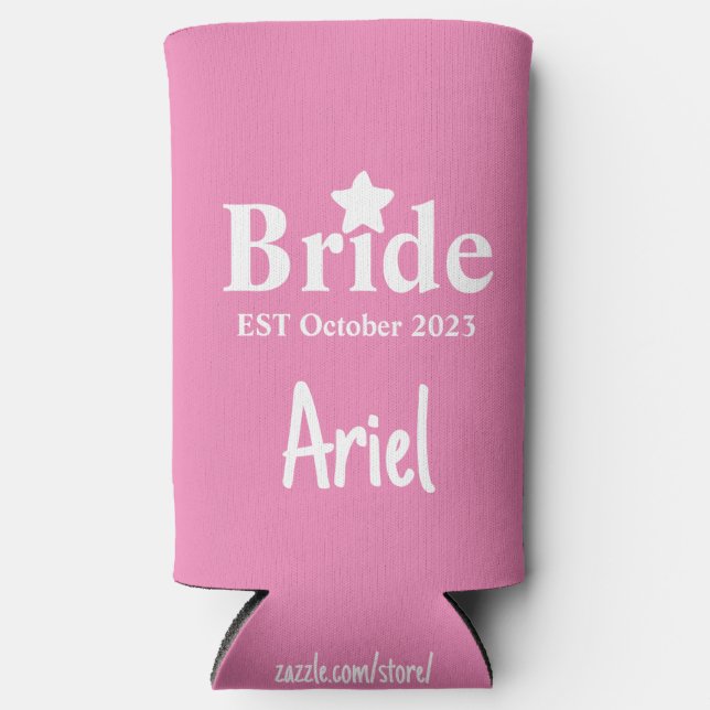 Classic Pink & White Bride Pattern Wedding Favours Seltzer Can Cooler (Front)