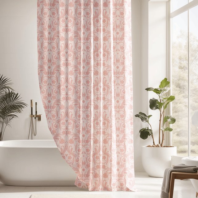 Classic Pink & White Damask Pattern Shower Curtain (Creator Uploaded)