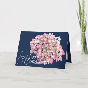 Classic Pink & White Hydrangea Botanical Birthday Card