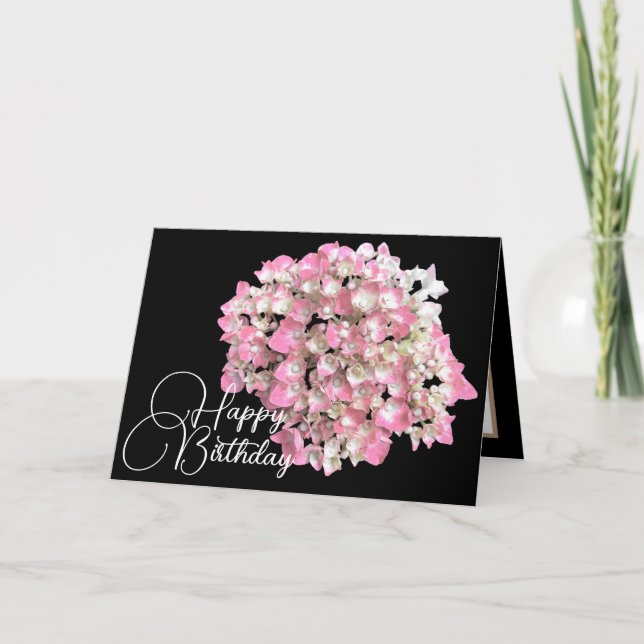 Classic Pink & White Hydrangea Botanical Birthday Card (Front)