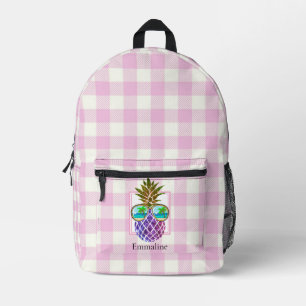 Classic pink white plaid pineapple sunglasses printed backpack