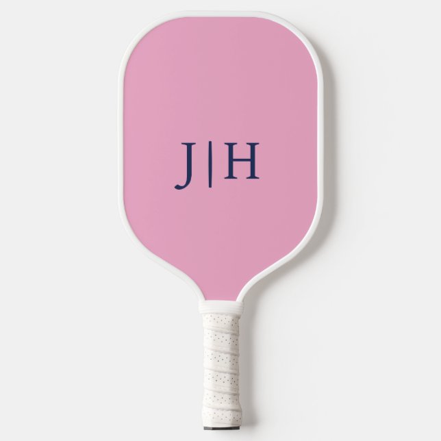 Classic Pink/White Simple Monogram Minimalist Pickleball Paddle (Front)