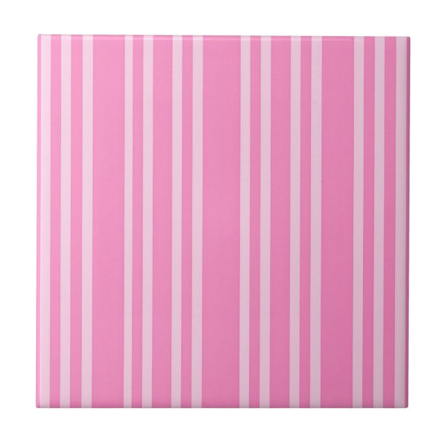 Classic Pink White Stripe Pattern Tile (Front)