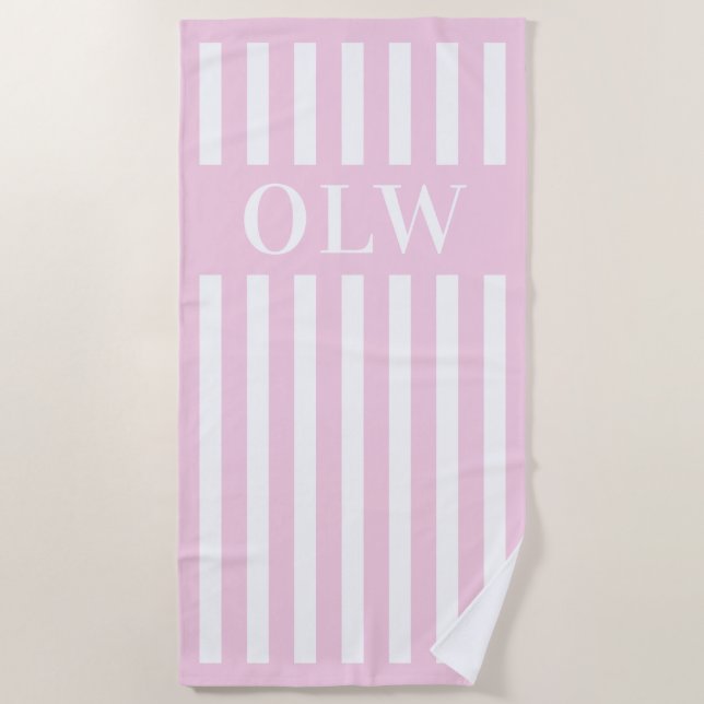 Classic Pink & White Stripe Personalised Custom Beach Towel (Front)