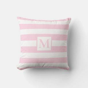 Classic pink white strips monogram cushion