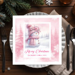 Classic Pinkmas Cozy Winter Forest Kids Gift Xmas Napkin<br><div class="desc">✅ For matching items search #67S in my collections ✅ Celebrate the magic of the season with these charming Christmas napkins featuring a delightful watercolor pink snowman surrounded by a cozy pastel winter forest scene. Designed in soft blush tones with whimsical snowy details, these festive napkins add a warm and...</div>