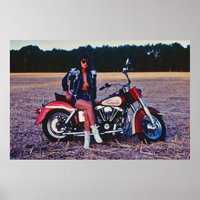 Classic Pinup Girl On A Motorcycle Poster (Front)