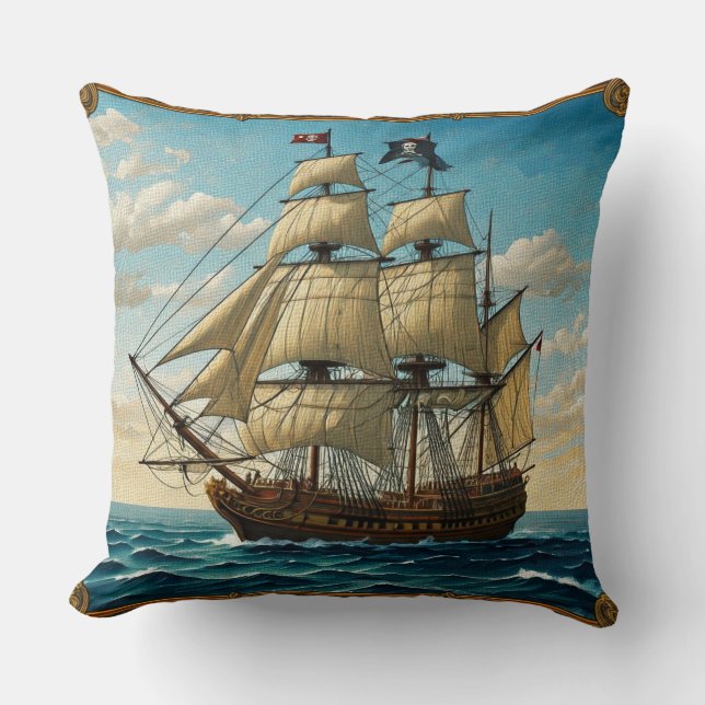 Classic Pirate Ship Mosaic Cushion (Front)