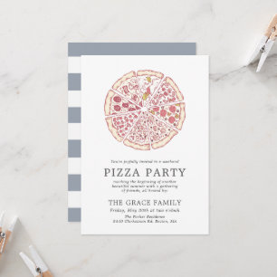 Classic Pizza Party   Slate Blue Stripes Invitation