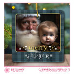 Classic Plaid Baby's First Christmas Photo Ceramic Ornament<br><div class="desc">Celebrate the holiday season with this classic grey plaid Christmas ornament that blends elegance and sophistication with modern customisation. The front of the ornament features a classic grey and black plaid pattern, beautiful script typography that says, “Merry Little Christmas, ” rendered in gold and white, and space to add a...</div>