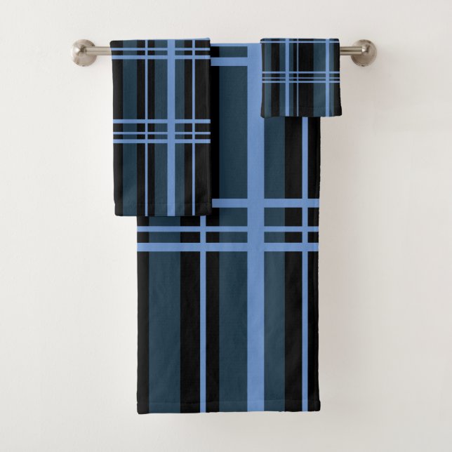 Classic Plaid Black Blue Shades  Bath Towel Set (Insitu)