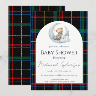 Classic Plaid Boy Preppy Teddy Bear baby shower Invitation