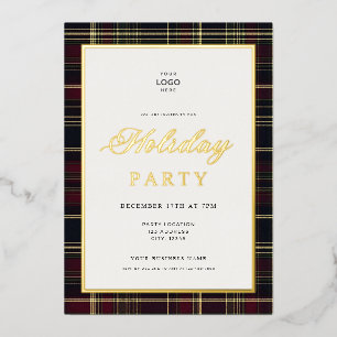 Classic Plaid Business Logo Holiday Party Gold
