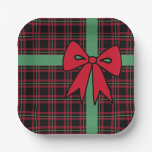 Classic Plaid Christmas Bow Paper Plates