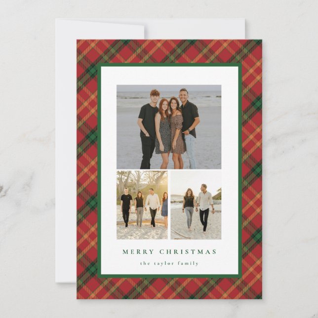 Classic Plaid Christmas Card 3-Photos (Front)