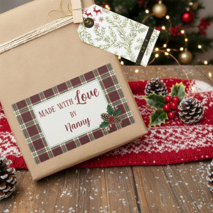 Classic Plaid Christmas Made with love by Rectangular Sticker