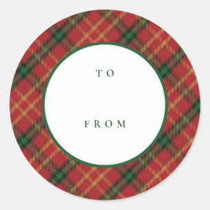 Classic Plaid Christmas To From Blank Holiday Round Sticker