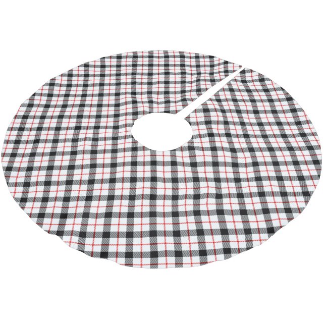 Classic Plaid Christmas Tree Skirt Red Black White (Angled)