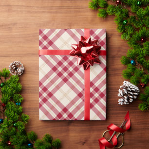 Classic plaid diagonal pattern burgundy off white wrapping paper