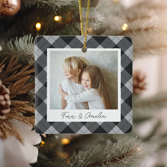 Classic Plaid Double Sided Personalised Photo Ceramic Ornament (Creator Uploaded)
