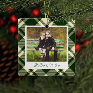 Classic Plaid Double Sided Personalised Photo Ceramic Ornament