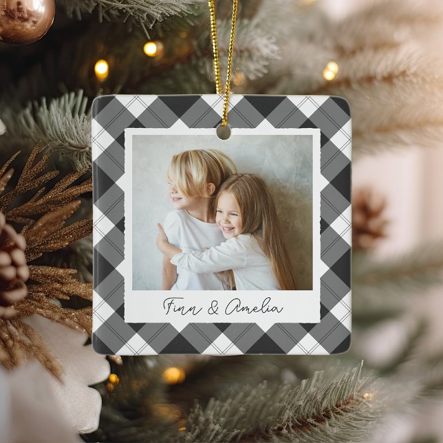 Classic Plaid Double Sided Personalised Photo Ceramic Ornament (Creator Uploaded)