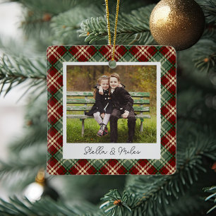 Classic Plaid Double Sided Personalised Photo Ceramic Ornament